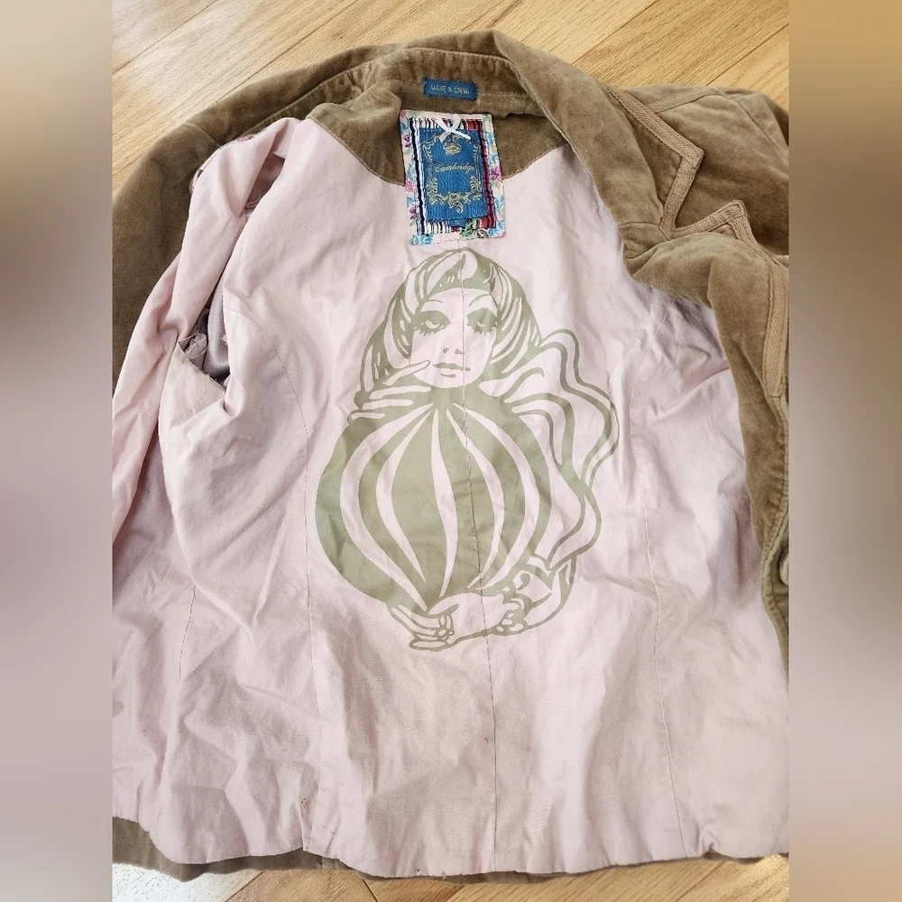 Vintage Y2K Cambridge Tan Velvet Floral Embroidered Jacket